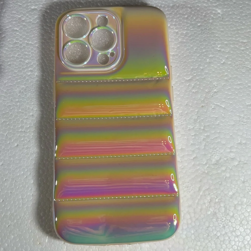 Ivory OFF White iPhone 13 PRO Metallic Ombre Iridescent Pearlized BUBBLE Puffer